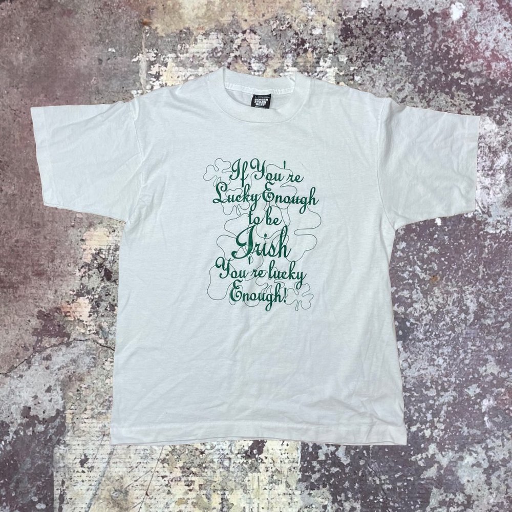 90s If You're Luck Enough to Be Irish Vintage Grey St. Patrick's Day T-shirt LRG